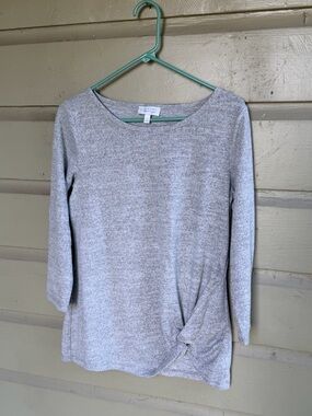 Talbots Lounge Gray Twist Front Top | Size S | Soft Knit
